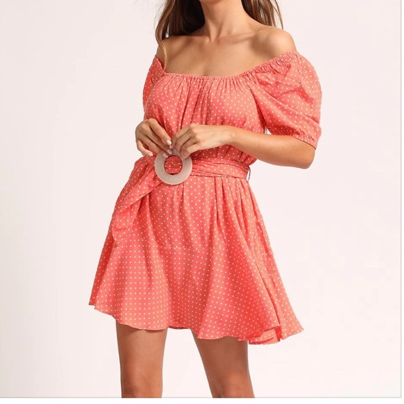 Cleobella Peach & White Polka Dot 100% Viscose Kimberly Belted Dress Size S - Picture 1 of 16